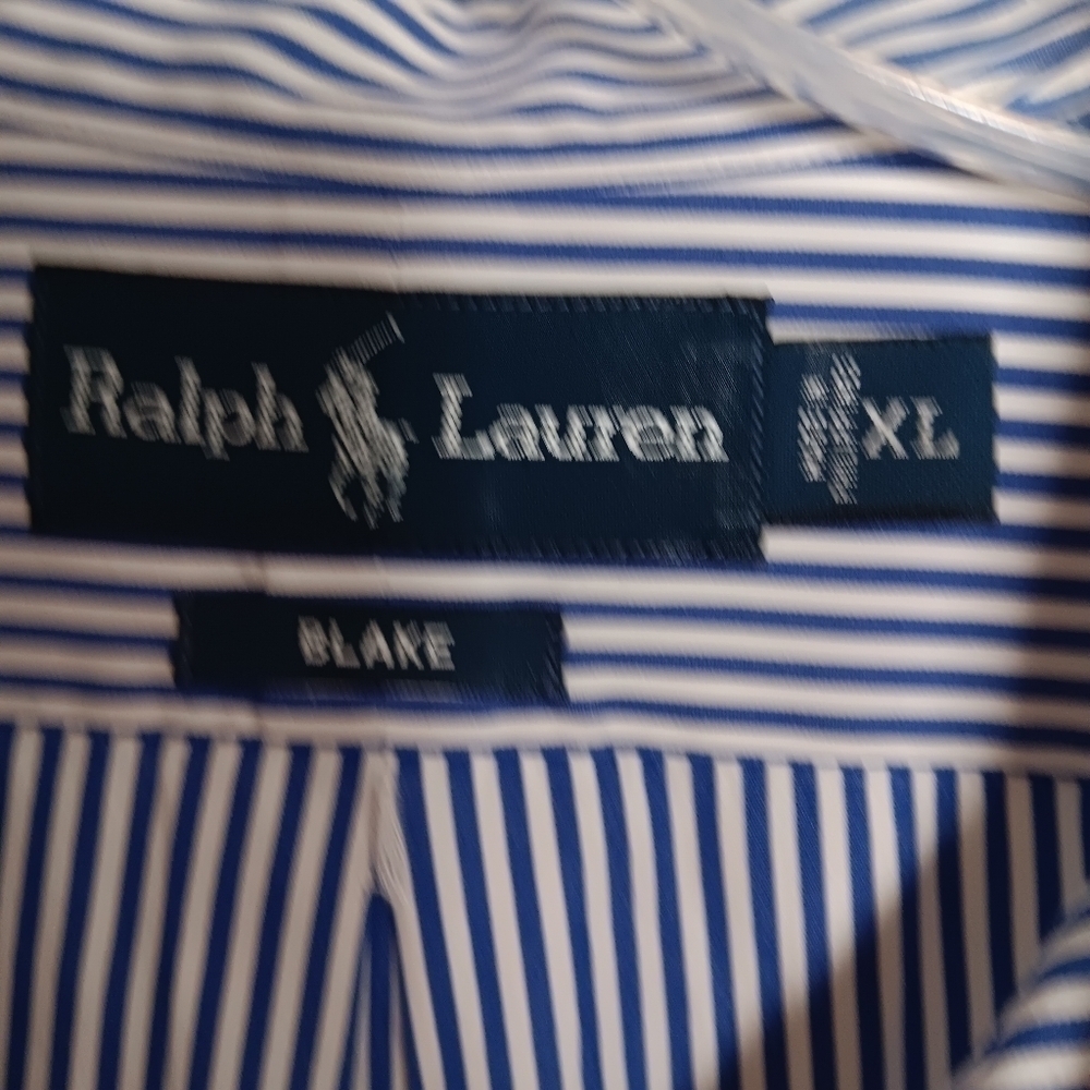 Ralph Lauren Blake Men's Blue White Stripe  Long Sleeve Collared Shirt. Size XL - Picture 4 of 5